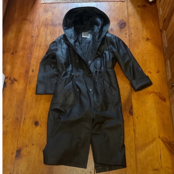 Vintage 100% Leather Hooded Trench - Picture 2 of 16